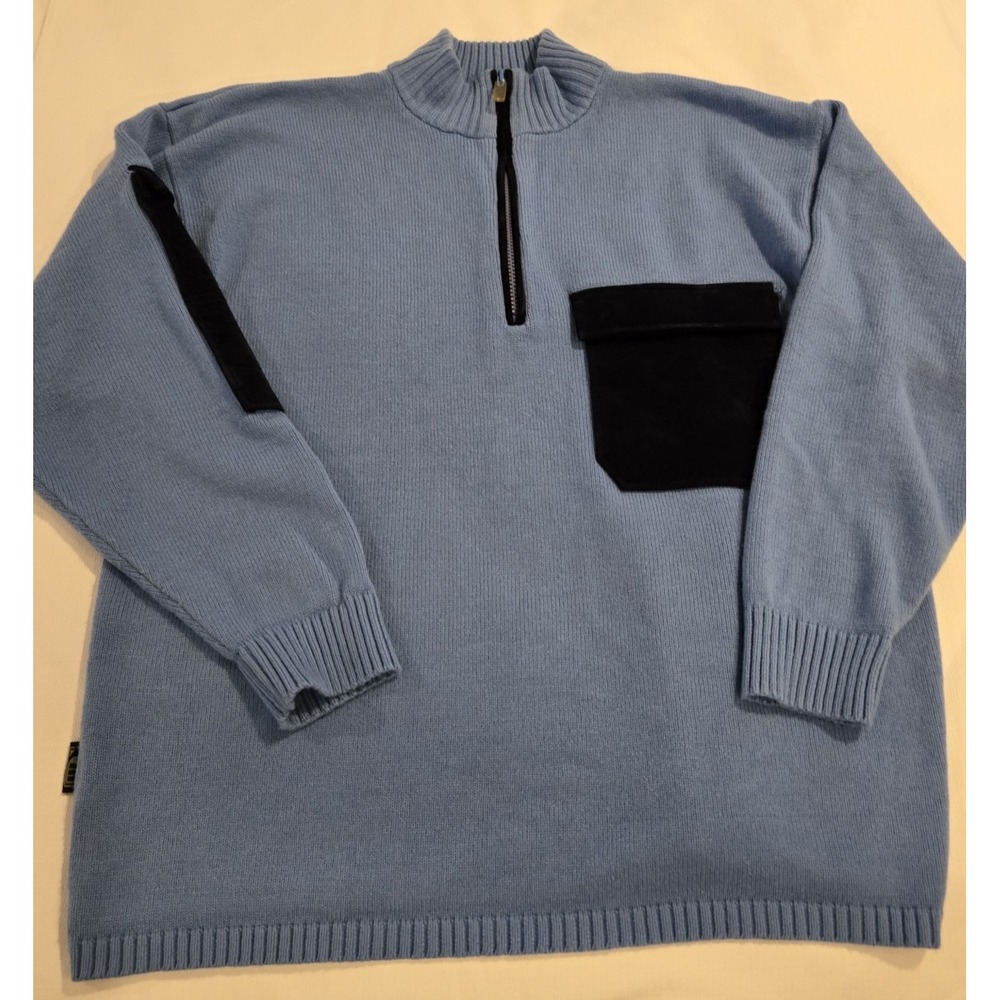 Vintage‎ Koman Sport Men's 1/4 Zip Sweater Blue Suede Feel Pockets Size XL